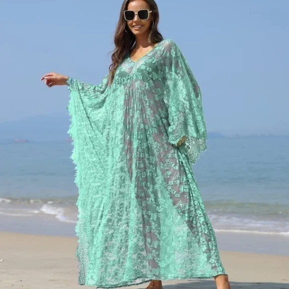 Beach Cover Up Boho Lace Kimono Bikini Robe Swimsuit Bathing Suit Costume Role